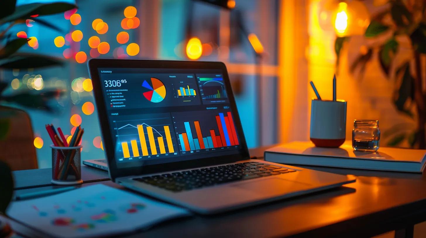 a dynamic office workspace featuring a modern laptop displaying analytics dashboards, surrounded by colorful charts and graphs that represent competitive seo keyword strategies, illuminated by focused task lighting to emphasize a high-tech atmosphere. a dynamic office workspace featuring a modern laptop displaying analytics dashboards, surrounded by colorful charts and graphs that represent competitive seo keyword strategies, illuminated by focused task lighting to emphasize a high-tech atmosphere.