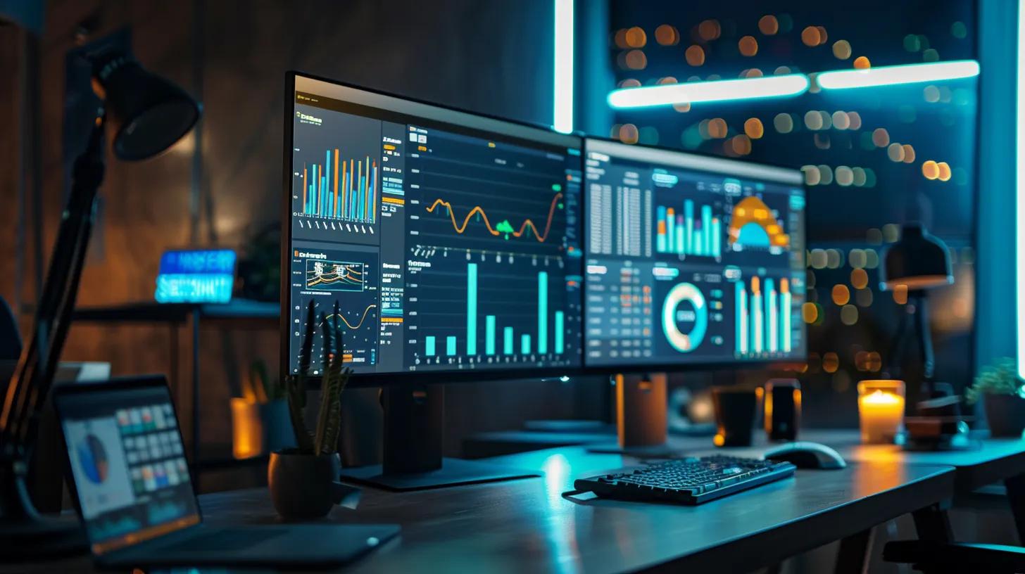 a sleek, modern office workspace with dual monitors displaying intricate seo analytics and graphs, illuminated by bright, focused led lights, emphasizing the critical importance of technical seo for e-commerce success in a competitive digital landscape. a sleek, modern office workspace with dual monitors displaying intricate seo analytics and graphs, illuminated by bright, focused led lights, emphasizing the critical importance of technical seo for e-commerce success in a competitive digital landscape.