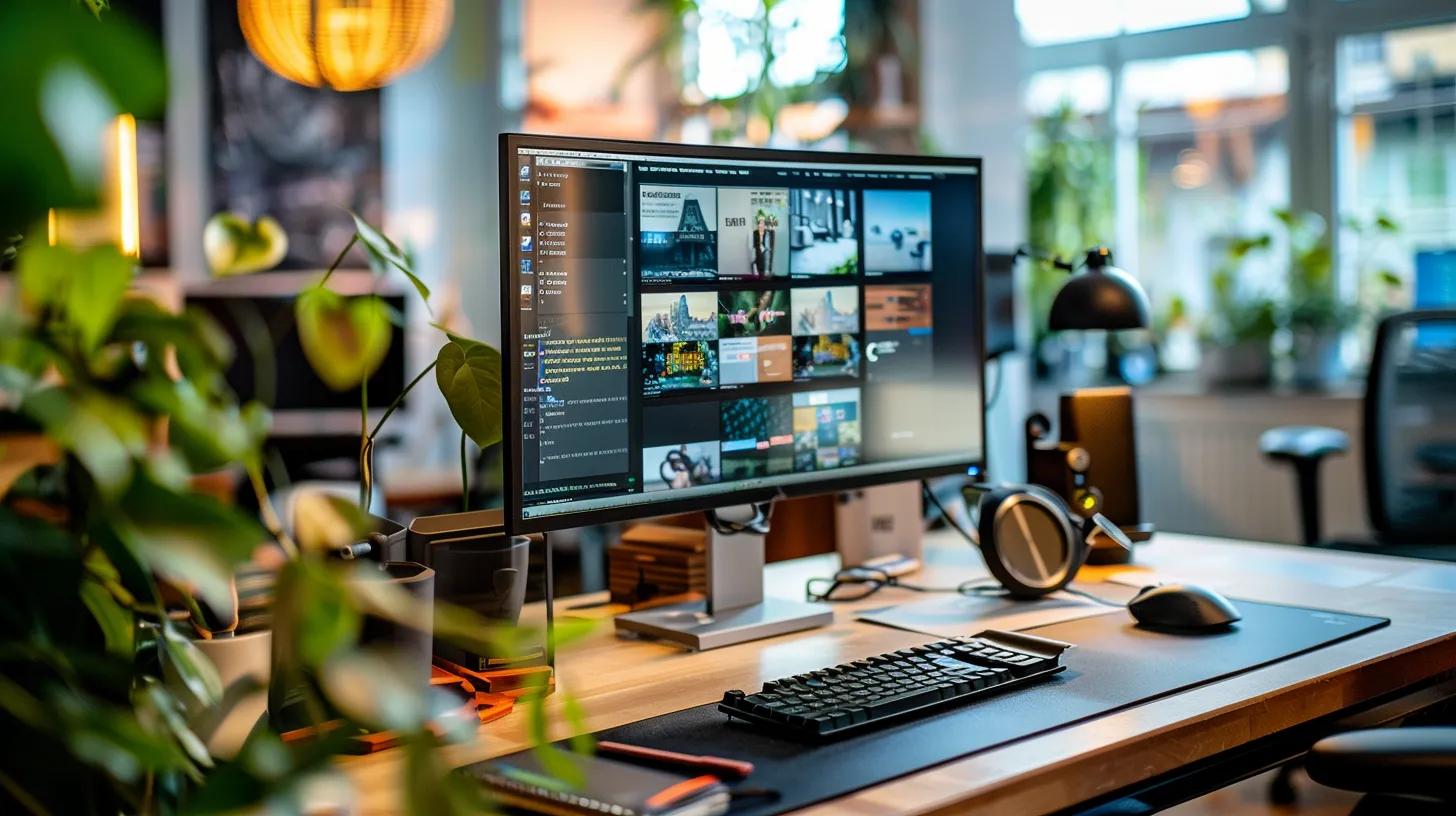 a vibrant office space featuring a sleek computer setup displaying a high-traffic e-commerce website, with highlighted sections for on-page optimization, engaging visuals, and strategic keywords, illuminated by focused task lighting. a vibrant office space featuring a sleek computer setup displaying a high-traffic e-commerce website, with highlighted sections for on-page optimization, engaging visuals, and strategic keywords, illuminated by focused task lighting.